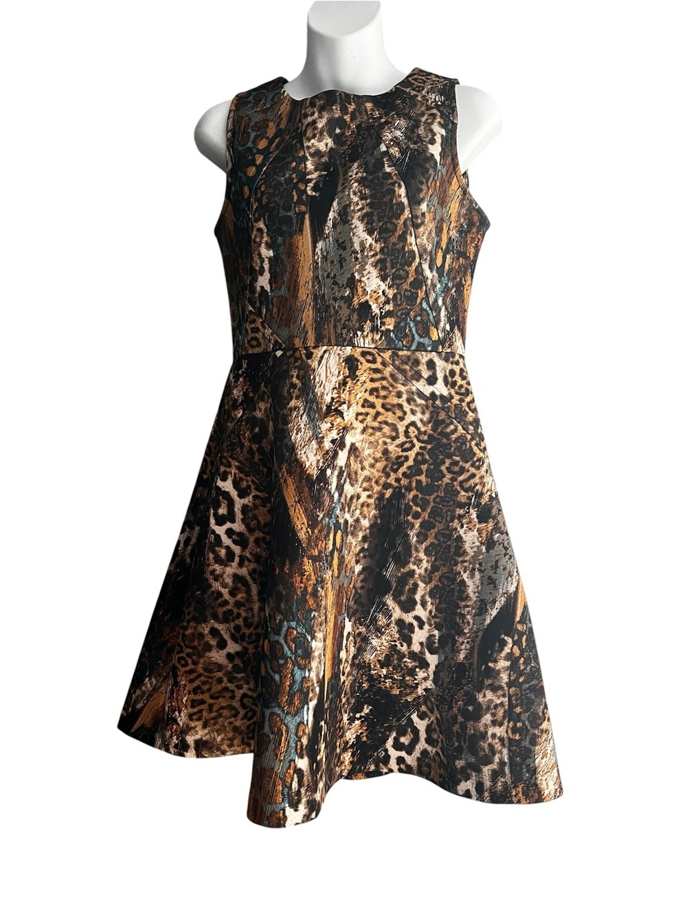 Jennifer Lopez Brown Leopard Print Sleeveless A-Line Dress